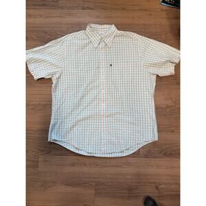 Brooks Brothers Short Sleeve Checkstripe Light Blue Base Color Mens SZ L